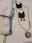 Silver Tone Sun Pendant Necklace   Pink Cushion Crystal Drop Earrings Set