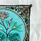 Vintage Antique Majolica Tile Trivet Floral Turquoise Art Nouveau Iron Frame