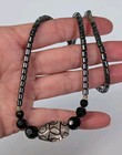 Women s Faceted Black Glass Hematite Beaded Lampwork Bead 19  Necklace 