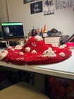 Crochet Red Mushroom Wide Brimhat With Pearls     Adult Costume Cosplay Toadstool 