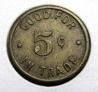 Randall And Evans Sacramento Saloon Good 5 Cents Trade Token - 21mm   4 7 Grams