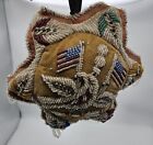 Antique Iroquois 11  Native American Beaded Star Pin Cushion W Us Flags  Eagle