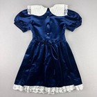 Vintage Girls Formal Dress Size 8 Velvet Blue Peter Pan Collar Lace Cottagecore