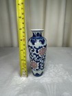 Chinese Blue   White Porcelain Qing Qianlong Red Flowers Chinoiserie Vase 5 In