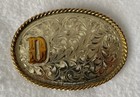 Beautiful Unused Vintage Hand Engraved Silver D Western Belt Buckle By Hernandez