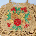 Vintage Jute Straw Tote Bag Floral Crochet Boho Cottagecore Large Tan Summer