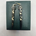 Vintage 1980s Long Tribal Dangle Pierced Earrings- Carved 3 75  Unique