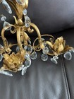 Vtg Hollywood Regency Styled Gilded Gold Wall Sconce Crystal Prisms Candelabra
