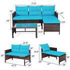 3pcs Outdoor Rattan Furniture Set Patio Couch Sofa Set W  Turquoise Cushion
