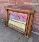 1880s Tiger Oak Wood Pillar Fireplace Mantel Top Mirror 59 25    W X 39 5    T