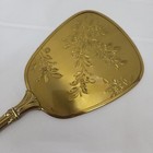 Vintage Art Deco Style Gold Tone Hand Mirror  With Embossed Flowers Vanity Decor