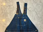 Vintage Carhartt Denim Bib Overalls Mens 48x30 Blue Denim Distressed Red Stitch