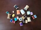 Vintage Wooden Sewing Thread Spools Various Sizes Most With Thread Lot Of 23