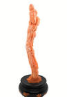 Vintage Hand Carved Salmon Momo Figural Asian Lady Statue Sculpture Wood Base