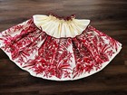 New Red White Monstera Leaf Hawaiian Pau Pa u Hula Skirt Ruffle Style