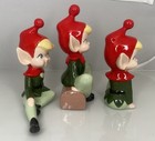 Vintage Hand Painted Ceramic Elf Pixie Figurine Set Of 3 Christmas