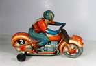Vintage Technofix Ge 255 Tin Litho Wind Up Motorcycle W  Rider- Key- France