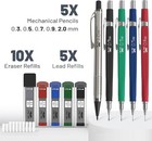Mechanical Pencil Set With Leads And Eraser Refills  5 Sizes - 0 3  0 5  0 7  0 