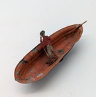 Antique Tin Penny Toy Boat Ferryman Figure Pull Toy 4  C1900 German Style