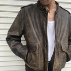 Mens 80s Oversize A2 Military Vintage Style Distressed Brown Real Leather Jacket