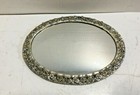 Vintage Silver Trim Rose Decorated Oval Tabletop Vanity Perfume Mirror Free Ship
