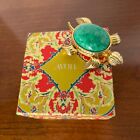 Vintage Avon Sea Turtle Perfume Holder Green Cabachon Rhinestones Box Goldtone