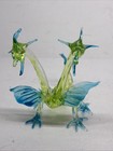 Hand Blown Glass 2-headed Hydra Dragon Figurine Neon Green Aqua Blue Miniature
