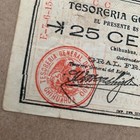 Rare Pancho Villa Banknote Mexico 25 Centavos Mexican Currency  Chihuahua Money