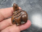 19c Edo Meiji Fine Wood Signed Netsuke 2 Rabbits Black Eyes Inro Sagemono Ojimi