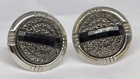 Vintage Tie Clasp Cufflinks W  Black Faceted Accent