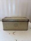 Rustic Metal Bread Box Cream W Teal Green  Storage Tin W  Lid   Distressed vtg