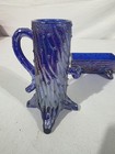 Northwood Cobalt Blue Iridescent Glass Pump   Trough Creamer   Sugar Set 