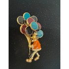 Signed Ciner 18k Gold Plated Enamel Balloon Man Clown Pin Brooch