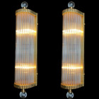 Pair Vintage Old Art Deco Brass   Glass Rod Ship Light Fixture Wall Sconces Lamp