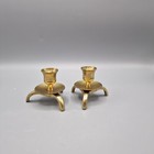 Vintage Brass Candlestick Holders 3  Tall Tripod Base Curved Legs - Set Of 2