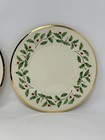 Lenox Holiday Dimensions Christmas Salad Plates Set Of 2 Gold Rim New Mistletoe