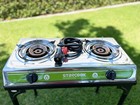 Stainless Double Propane Lp Burner Stove Cooker W cast Iron Stand   Regulator