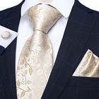  Mens Tie Set Paisley Floral Necktie Hanky Cufflinks Silk Tie Set Champagne