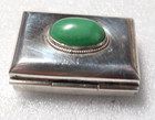 Vintage Stunning Sterling Silver Green Stone Pill Box   Signed