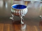Pair Of Antique Hallmark Sterling Silver Cobalt Blue Glass Salt Cellars 