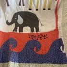 Vtg Noah s Ark Hand Stitched Baby Quilt Crib Blanket Red Blue Animals Embroidery