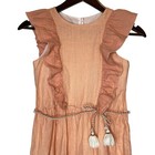 Nanos Girls Linen Flutter Sleeve Peach Ruffle Dress Size 10