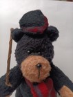 Vintage Jointed Black Bear Plush 12  Stuffed Animal Red Plaid Scarf Hat Cane