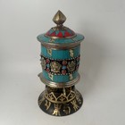 Antique Tibetan Buddhist Brass Inlay Turquoise Prayer Wheel
