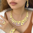 Big Wide Wedding Necklace Bracelet Earrings Ring Gold Plated Zircon Jewelry Set