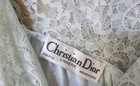 Christian Dior Vintage Blue Floral Embossed Long Nightgown Rosettes Size Medium 
