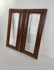 Pair Antique  Carved Wood Oak Door Panels Reclaimed Architectural Beveled Glass 