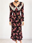 Vintage Scott Mcclintock Dress 80s V Neck Floral Peplum Lace Collar Edwardian S