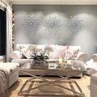 3 Set Silver Starburst Wall Art For Home Decor Metal Bling Crystal Rhinestone   