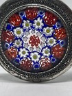 Vintage Murano Millefiori Pill Box Multi Color Glass Flowers Silver Tone Trinket